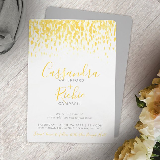 Showering cascade sunshine yellow gray art wedding invitation (Creator Uploaded)