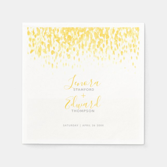 Showering cascade warm yellow gray art wedding napkins (Front)