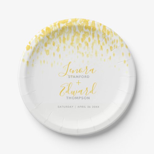 Showering cascade yellow gray art wedding paper plates
