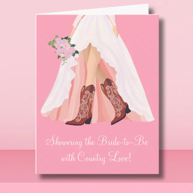 Showering Cowboy Boots & Wedding Dress Bridal Card | Zazzle