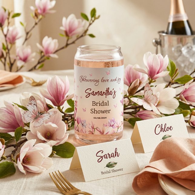 Showering Love and Joy Magnolia Bridal Shower Can Glass (Creator Uploaded)