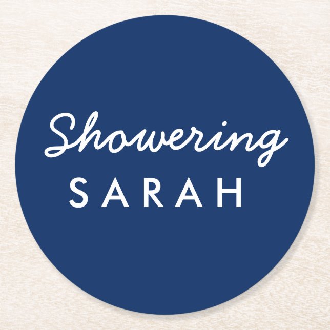 Showering the Mom-to-Be Baby Shower Coaster Navy (Front)