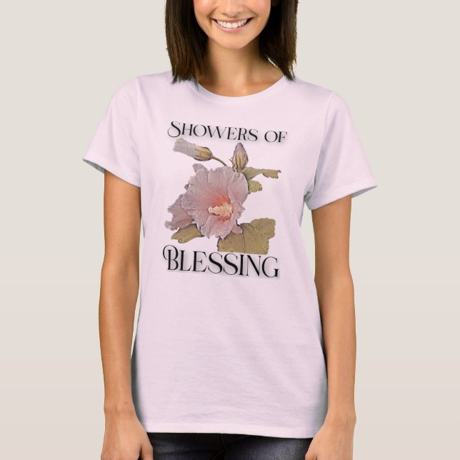 Showers of Blessing - Hibiscus and Raindrops T-Shirt (Front)