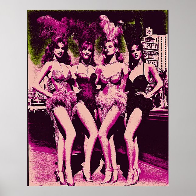 Showgirl Baddies Pink and Green Risograph  Poster (Front)