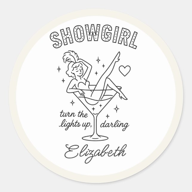 Showgirl Martini Bachelorette Classic Round Sticker (Front)