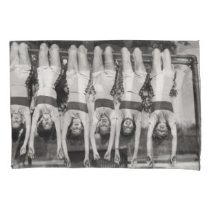 Showgirls on monkey bars, playful design. pillow case