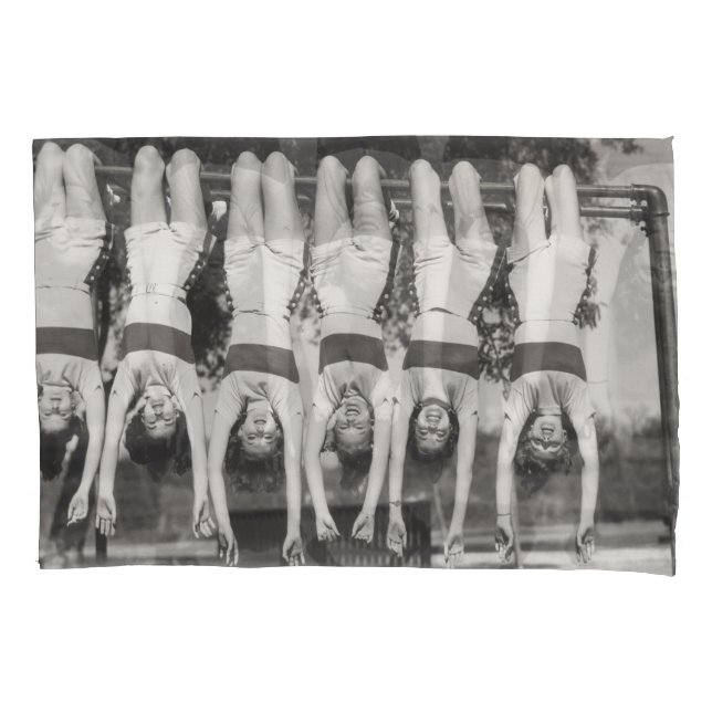 Showgirls on monkey bars, playful design. pillow case (Front)