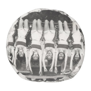 Showgirls on monkey bars, playful design. pouf