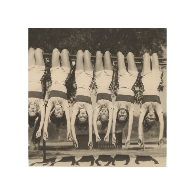 Showgirls on monkey bars, playful design. wood wall art (Front)