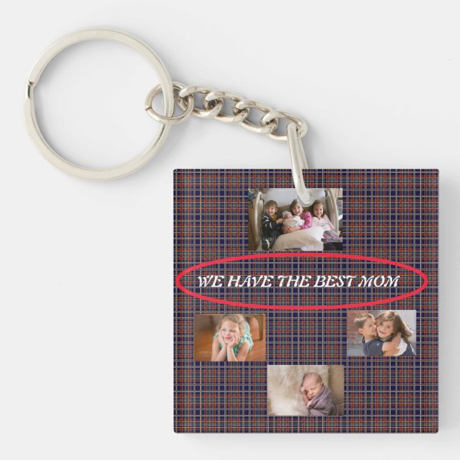 Showing Love For Mom 4 photos Tartan Plaid Keychain (Front)