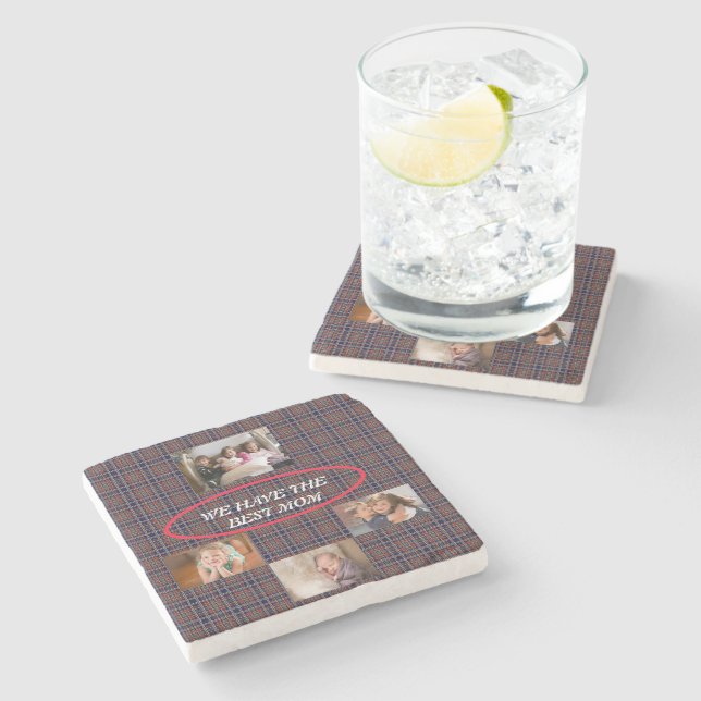 Showing Mom Love Tartan Plaid 4 Photos Freestyle  Stone Coaster (Side)