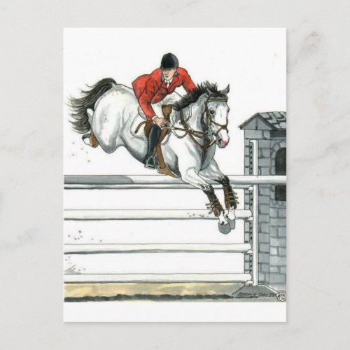 Showjumping Grey Horse Over Fences Postcard