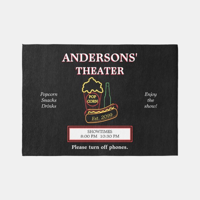Shown 7' x 5' Family Movie Theater Theatre Rug (Front)