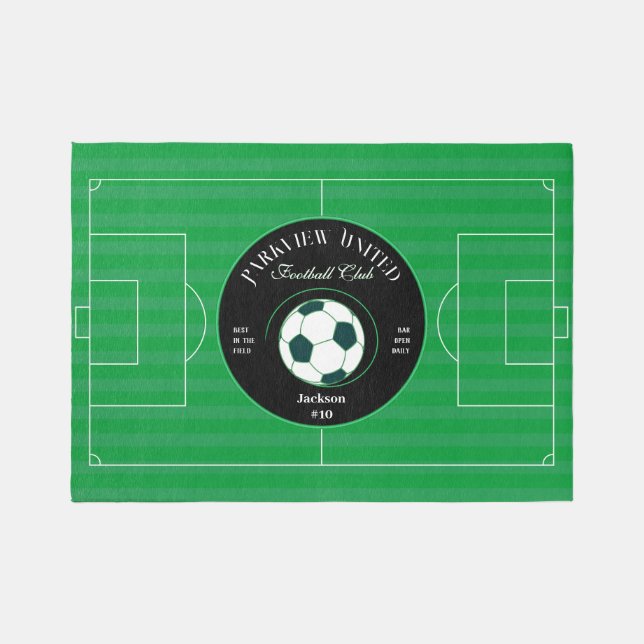 Shown 7' x 5' Fun Soccer Football Club Rug (Front)