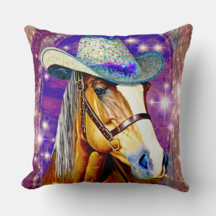 Showtime - Horse Wearing a Cowboy Hat Pillow
