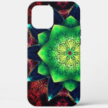 Showy and rustic greenish virtual flower, on coral