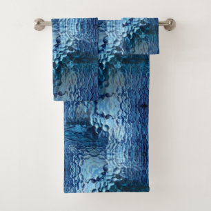 Showy blue hammered bent glass repetition bath towel set