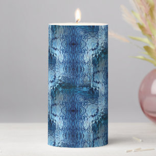 Showy blue hammered bent glass repetition pillar candle