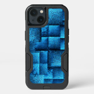 Showy blue squares with abstract tribal design iPhone 13 case