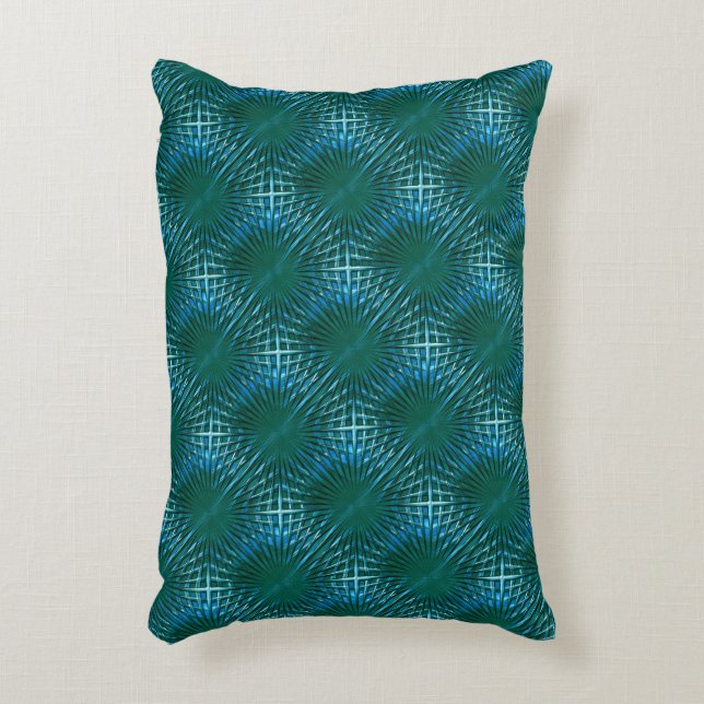 Showy cyan pointed grid looking puffed or inflated accent pillow (Front(Vertical))