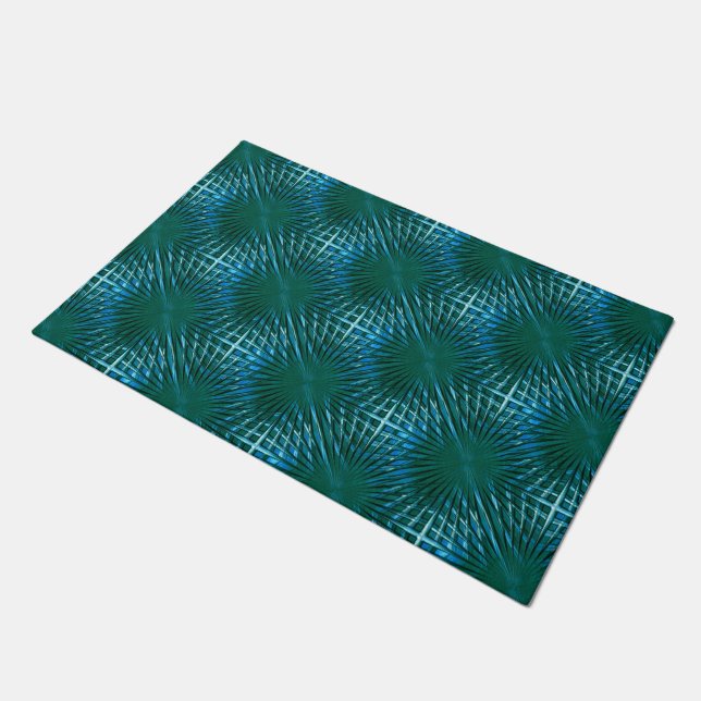 Showy cyan pointed grid looking puffed or inflated doormat (Angled)