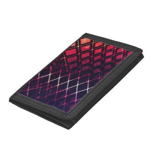 Showy dark red to coral drawing some curved jute tri-fold wallet