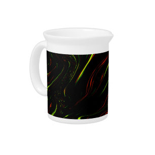 Showy green and red long wavy traces on black fund beverage pitcher
