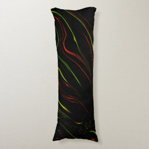 Showy green and red long wavy traces on black fund body pillow