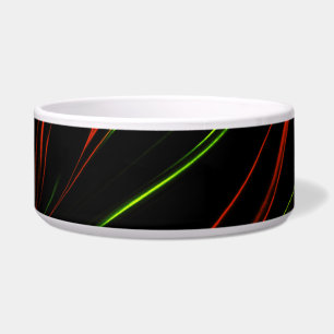 Showy green and red long wavy traces on black fund bowl