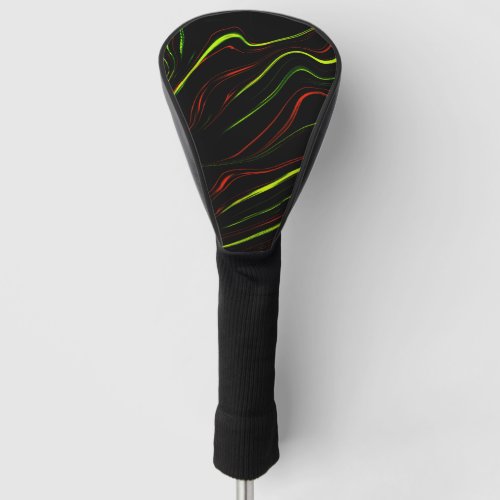 Showy green and red long wavy traces on black fund golf head cover
