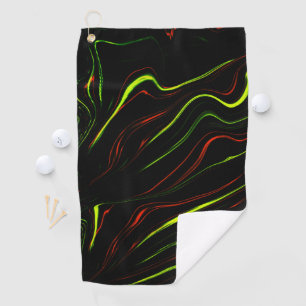 Showy green and red long wavy traces on black fund golf towel