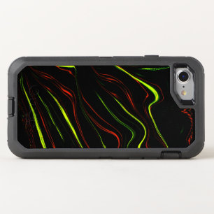 Showy green and red long wavy traces on black fund OtterBox defender iPhone SE/8/7 case