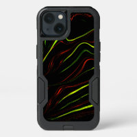 Showy green and red long wavy traces on black fund