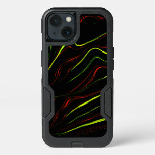 Showy green and red long wavy traces on black fund iPhone 13 case