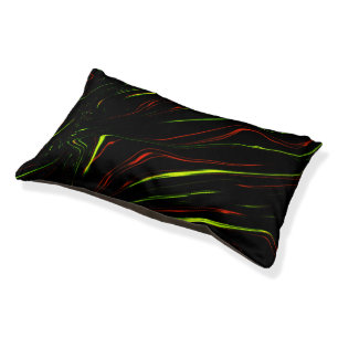 Showy green and red long wavy traces on black fund pet bed