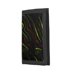 Showy green and red long wavy traces on black fund tri-fold wallet
