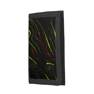 Showy green and red long wavy traces on black fund trifold wallet
