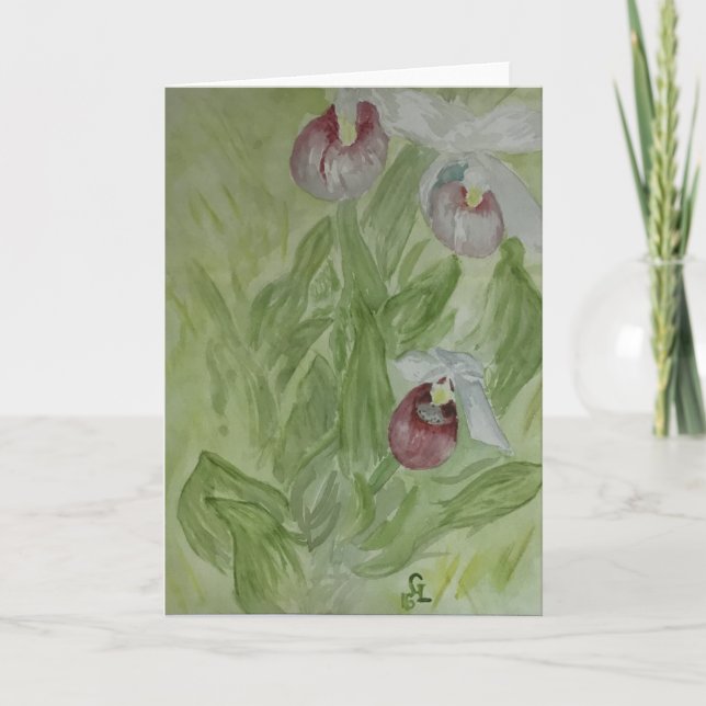 Showy Lady Slipper Orchids Thank You Card (Front)