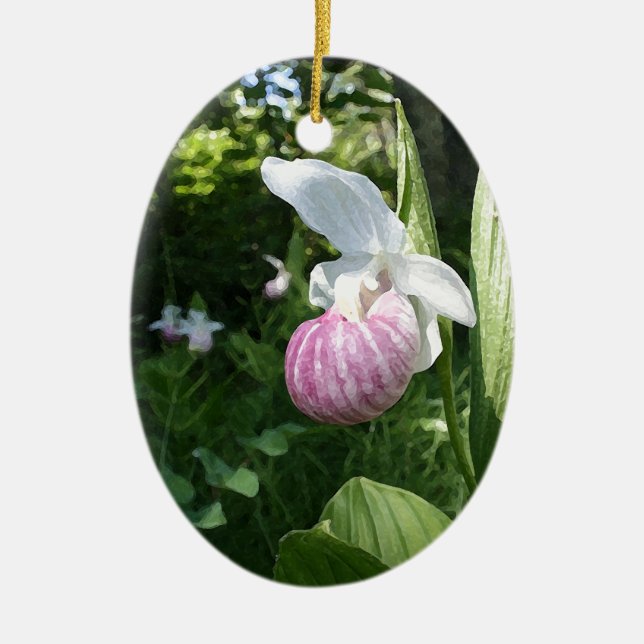 Showy Lady's Slipper Ceramic Ornament (Front)