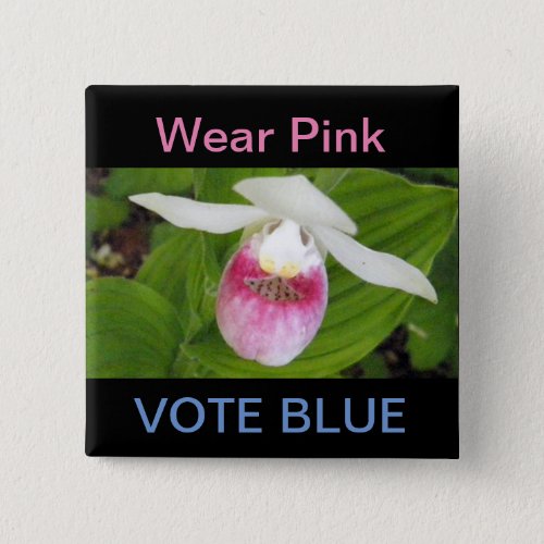 Showy Pink Lady Slipper Square Button