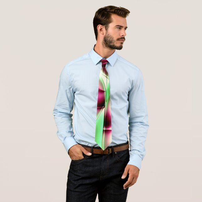 Showy pink to green in snail-like lines, to sepia  neck tie (In Situ)