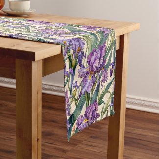 Showy Purple Iris on Ecru Scroll