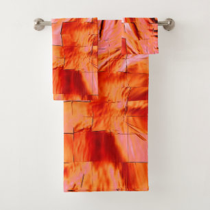 Showy salmon colour in mosaic texture soft carved bath towel set