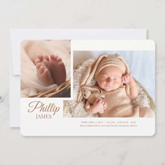 Showy Script Photo Birth Announcement (Front)