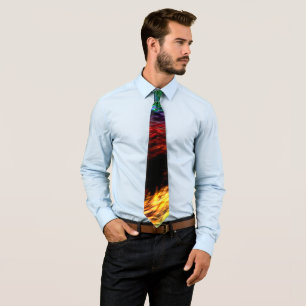 Showy stretched colorful strokes looks like fire neck tie