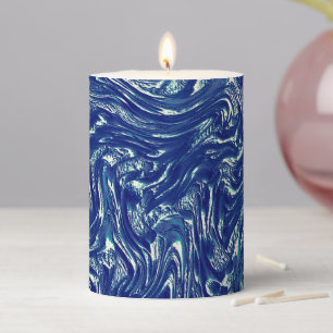Showy textured grain metallic blue pillar candle