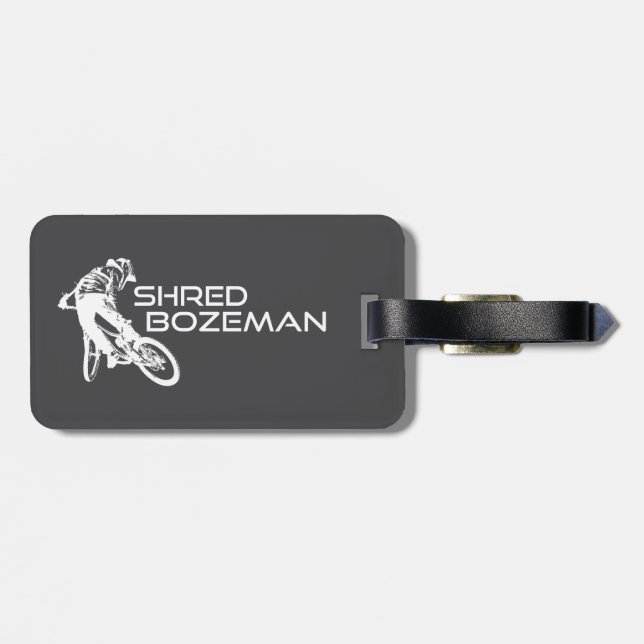 Shred Bozeman Montana Mountain Biking Luggage Tag (Back Horizontal)