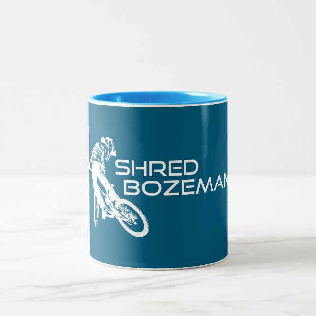 Shred Bozeman Montana Mountain Biking Two-Tone Coffee Mug (Center)
