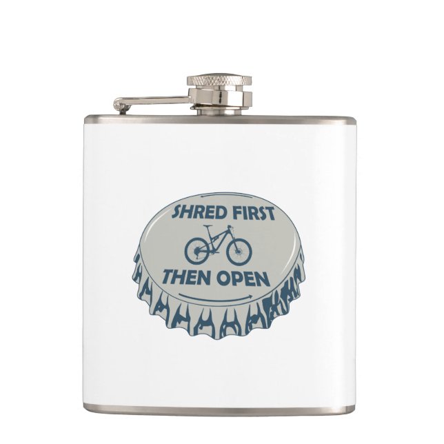 Shred First Then Open Mountain Biking Flask (Front)