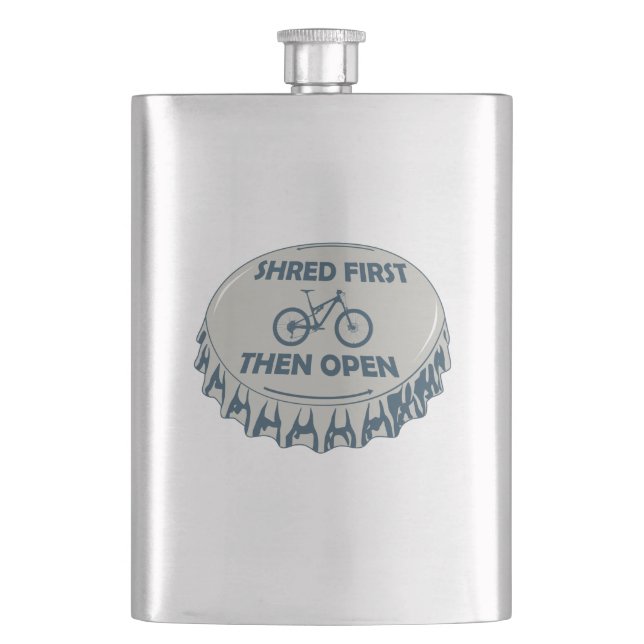 Shred First Then Open Mountain Biking Flask (Front)